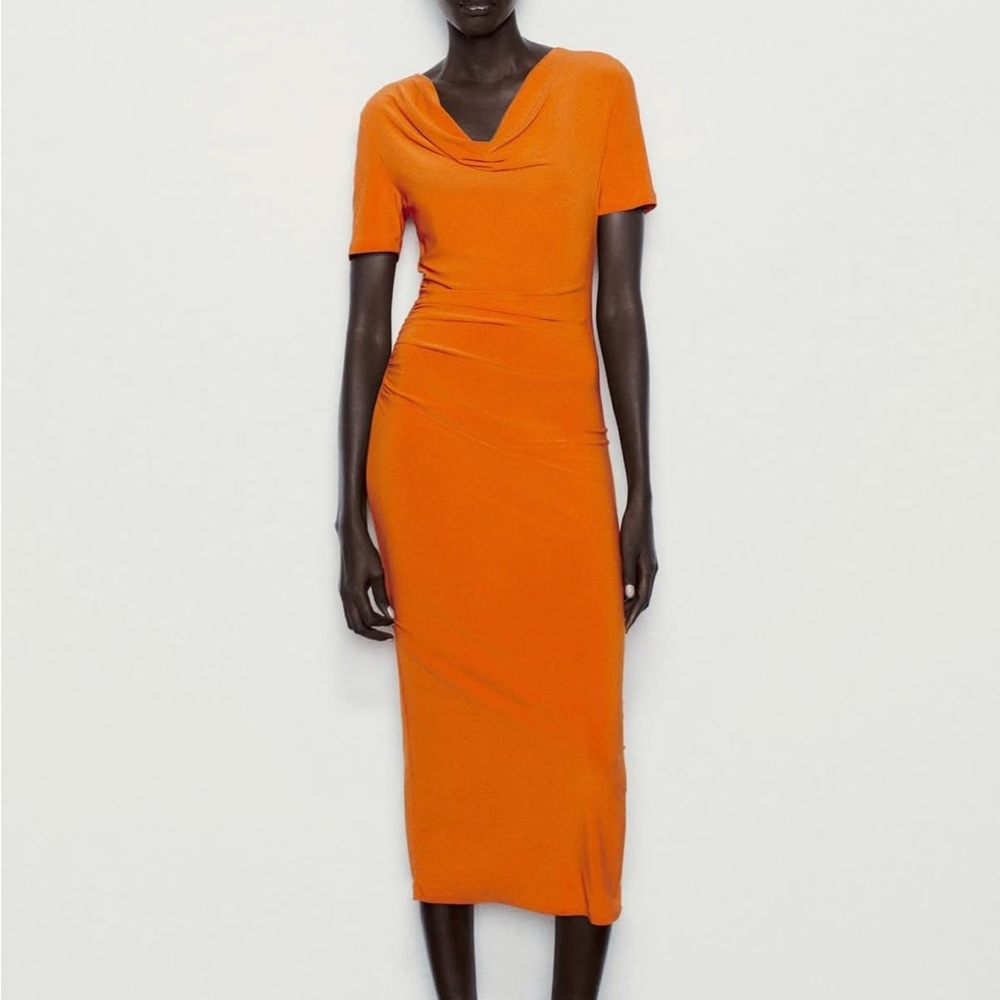 Zara dress NWOT with draped neckline Small - Picture 2 of 4